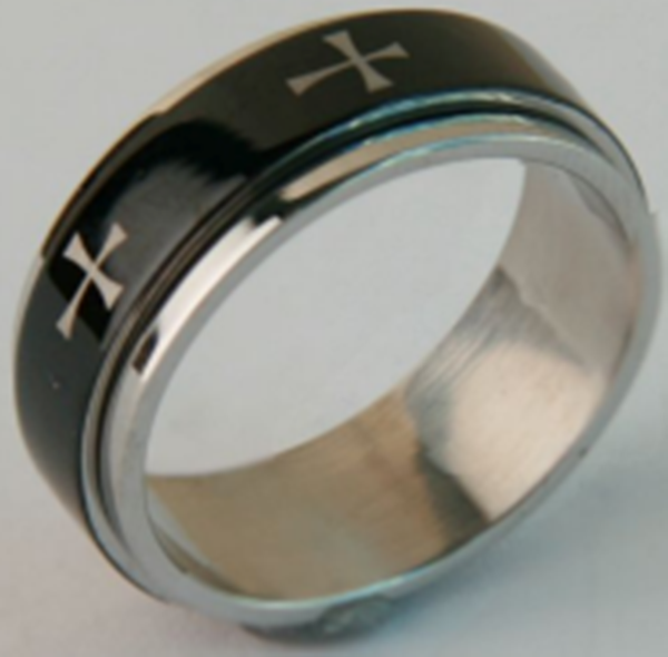 Jewelry Silver & Black Ring with Crosses - Size 12