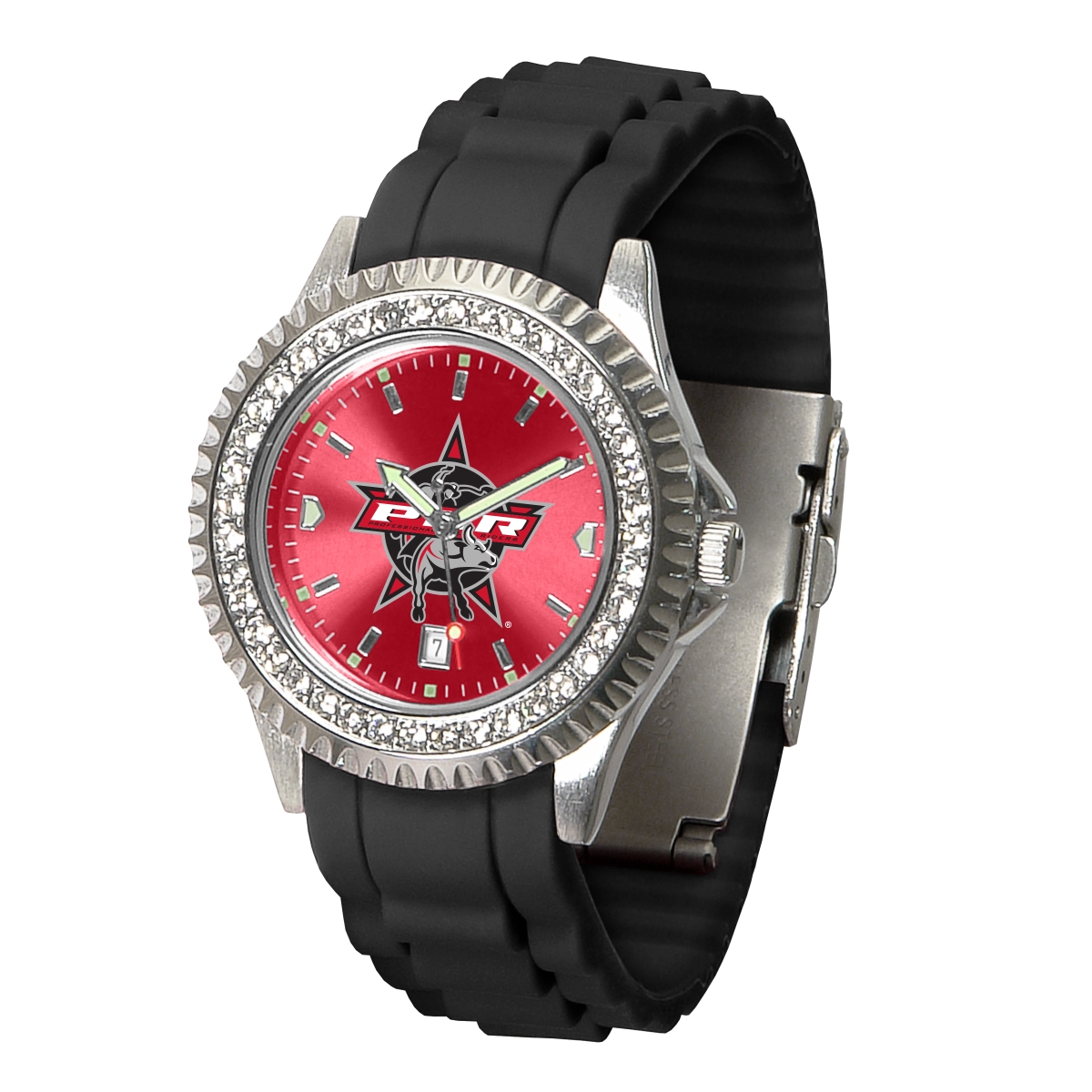 Picture of Game Time Watches PBR-SPK-RD-BKB Professional Bull Riders Sparkle Series Black Band Watch