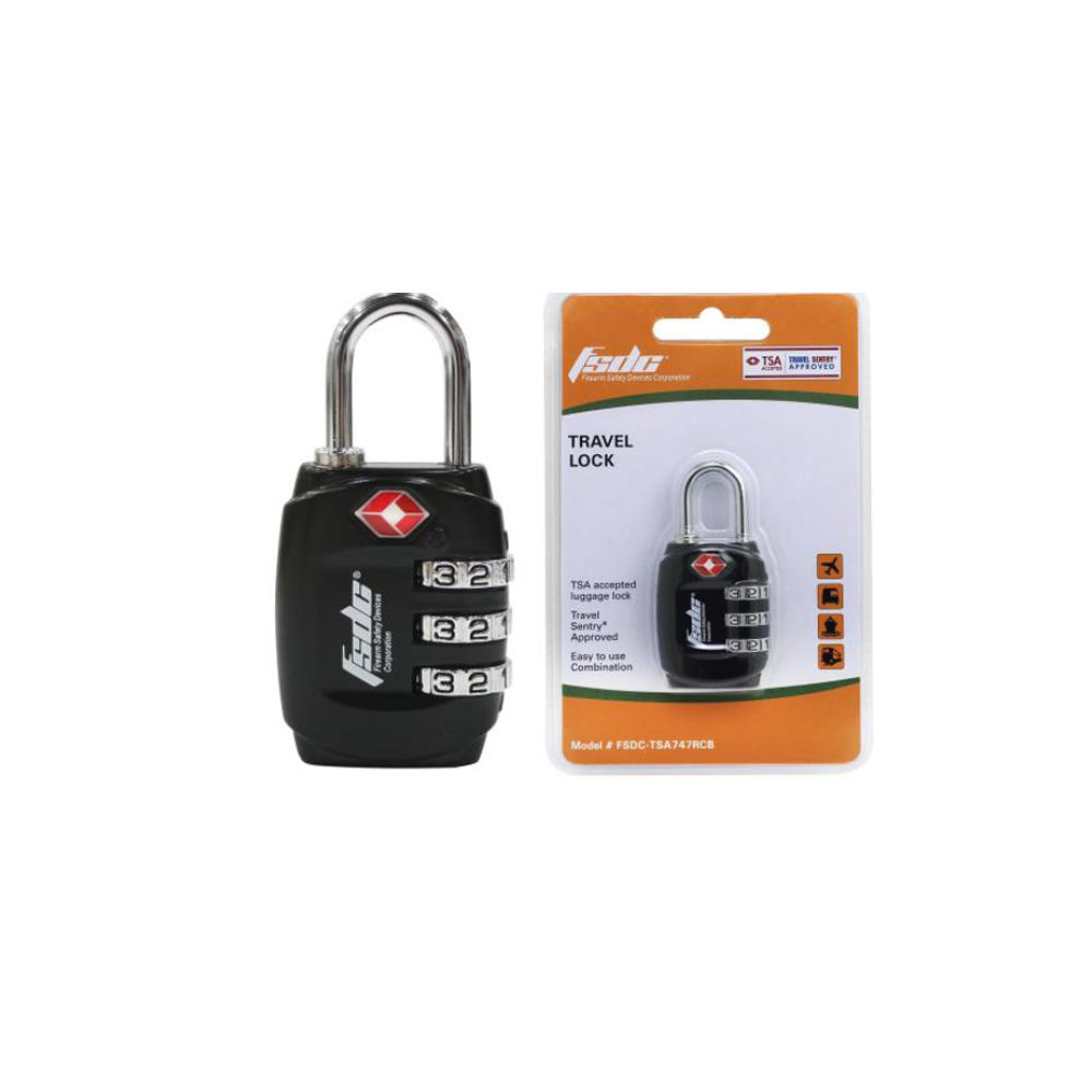 FSAFSDCTSA747RCB 3 Dial TSA Steel Shackle Combo Lock - Black
