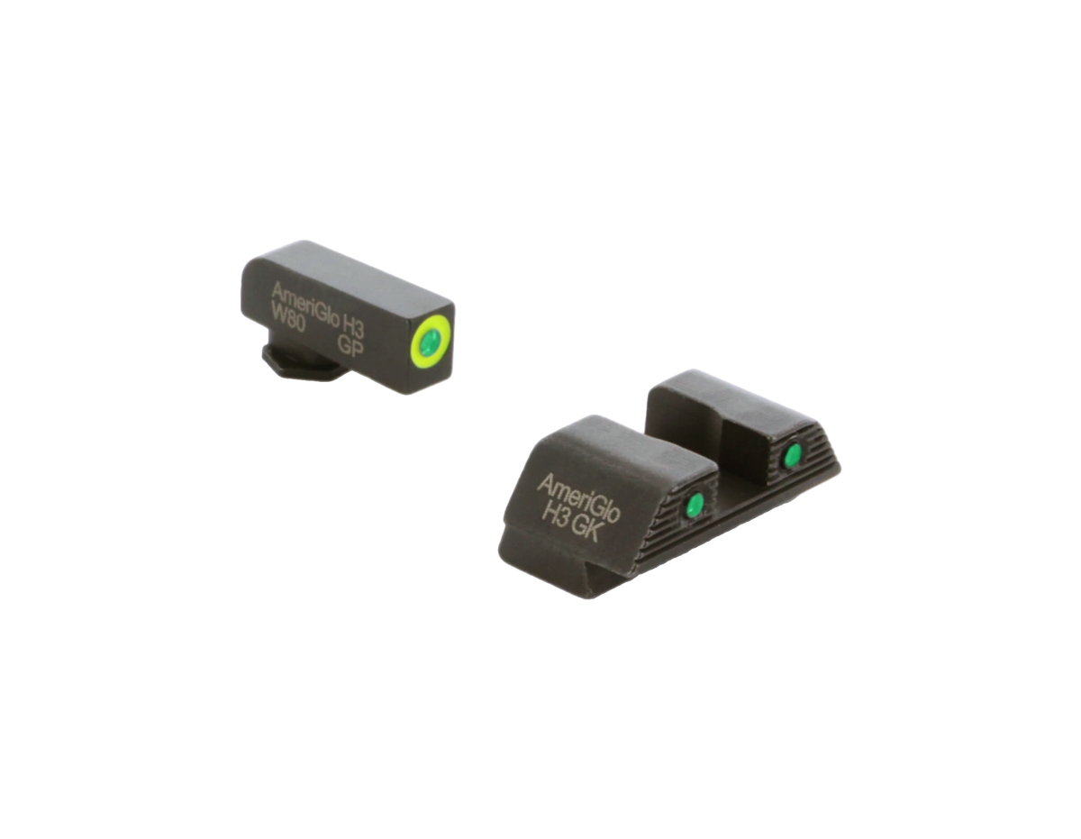 Picture of Ameriglo AMGGL822 G43 Front Green Tritium Lumi Outline Rear Black Serrated Square Trooper Sight Set for Glock&#44; Black