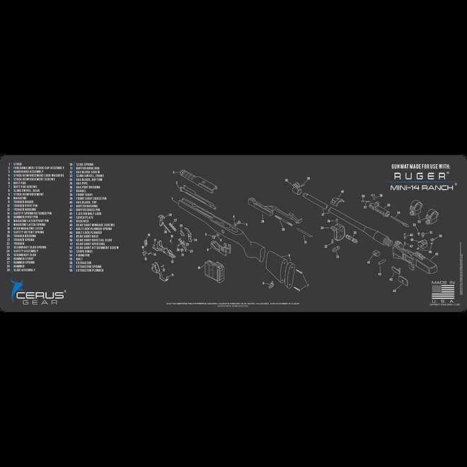 CERRMRUGMINI14RANCHSCHGRY 12 x 36 in. Ruger Mini 14 Ranch Schematic Rifle Mat, Charcoal Gray