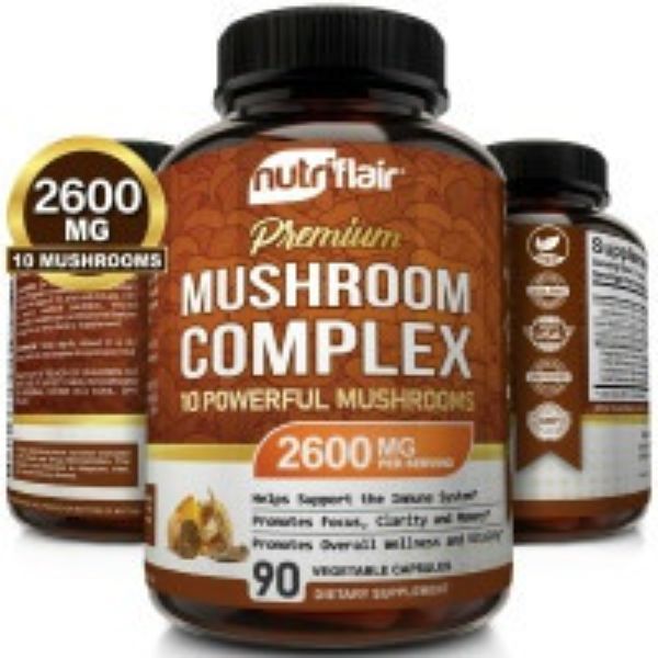 Picture of NutriFlair kett8625 10 Mushrooms Lions Mane Reishi Pills Mushroom Complex Supplement 90 Capsules