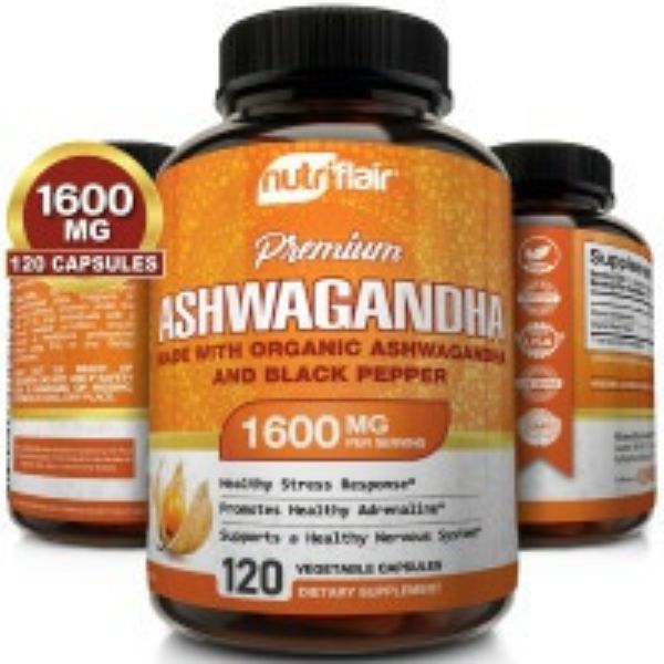 Picture of NutriFlair kett8632 1600 mg Organic Ashwagandha 120 Capsules with Black Pepper Root Powder
