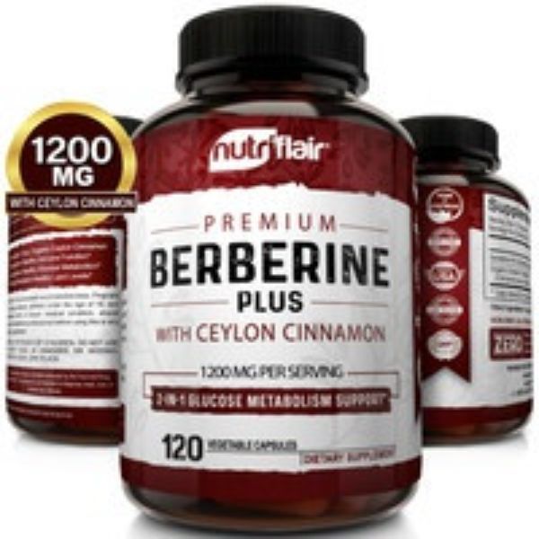 Picture of NutriFlair kett8637 1200 mg Premium Berberine HCL Pills Plus Organic Ceylon Cinnamon 120 Capsules
