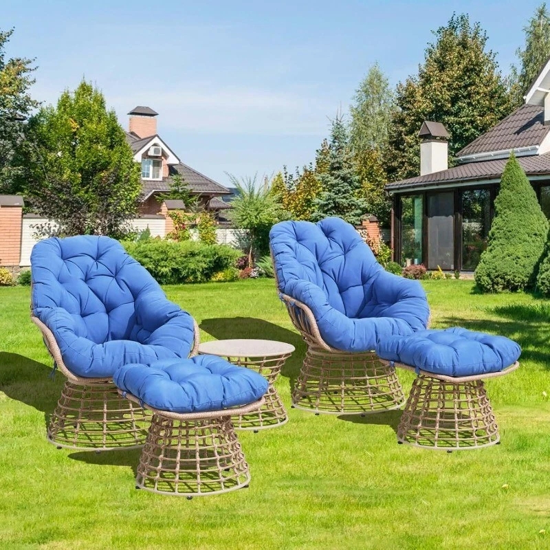 Picture of Swivel 098098 Blue 3 sets Outdoor Furniture Patio Rattan Chair and Table Sets Garden Swivel Chairs