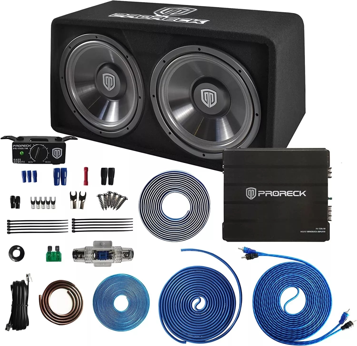 Picture of PRORECK Semoni  PR-122M 1500W Dual 12&apos; Car/Truck Subwoofer Enclosure Audio Sub+Amp Kit
