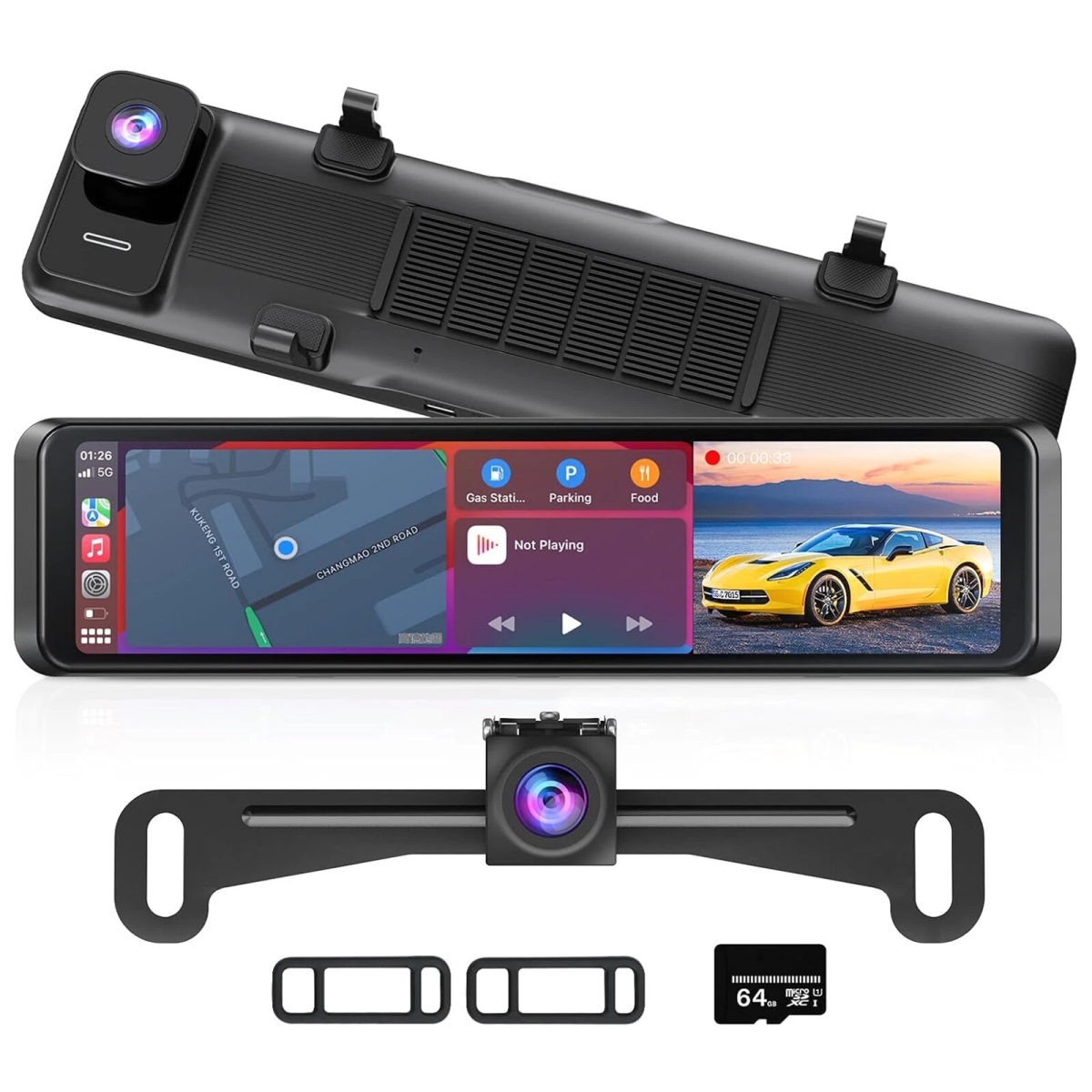 Picture of Bosamplus Bossma 4K Front & Rear View Mirror Camera with Carplay & Android 11.26&apos; Mirror Dash Cam