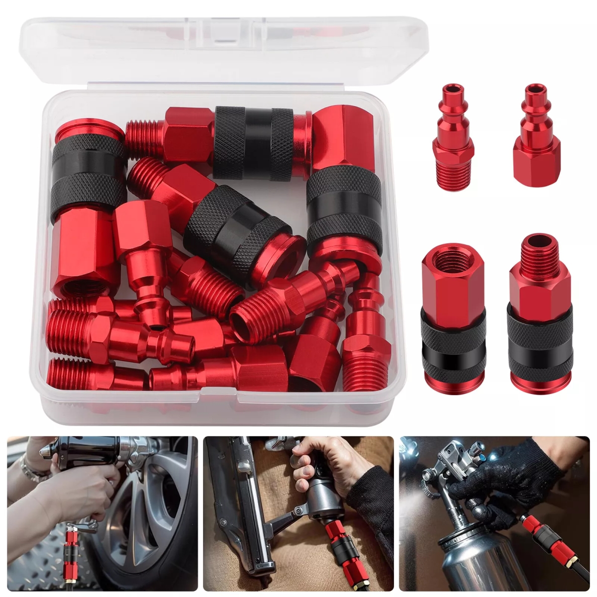 Picture of EeeKitOnline Fagbo 14pcs Air Hose Fittings&#44; 1/4&apos; NPT Quick Connect Air Coupler and Plug Kit Red