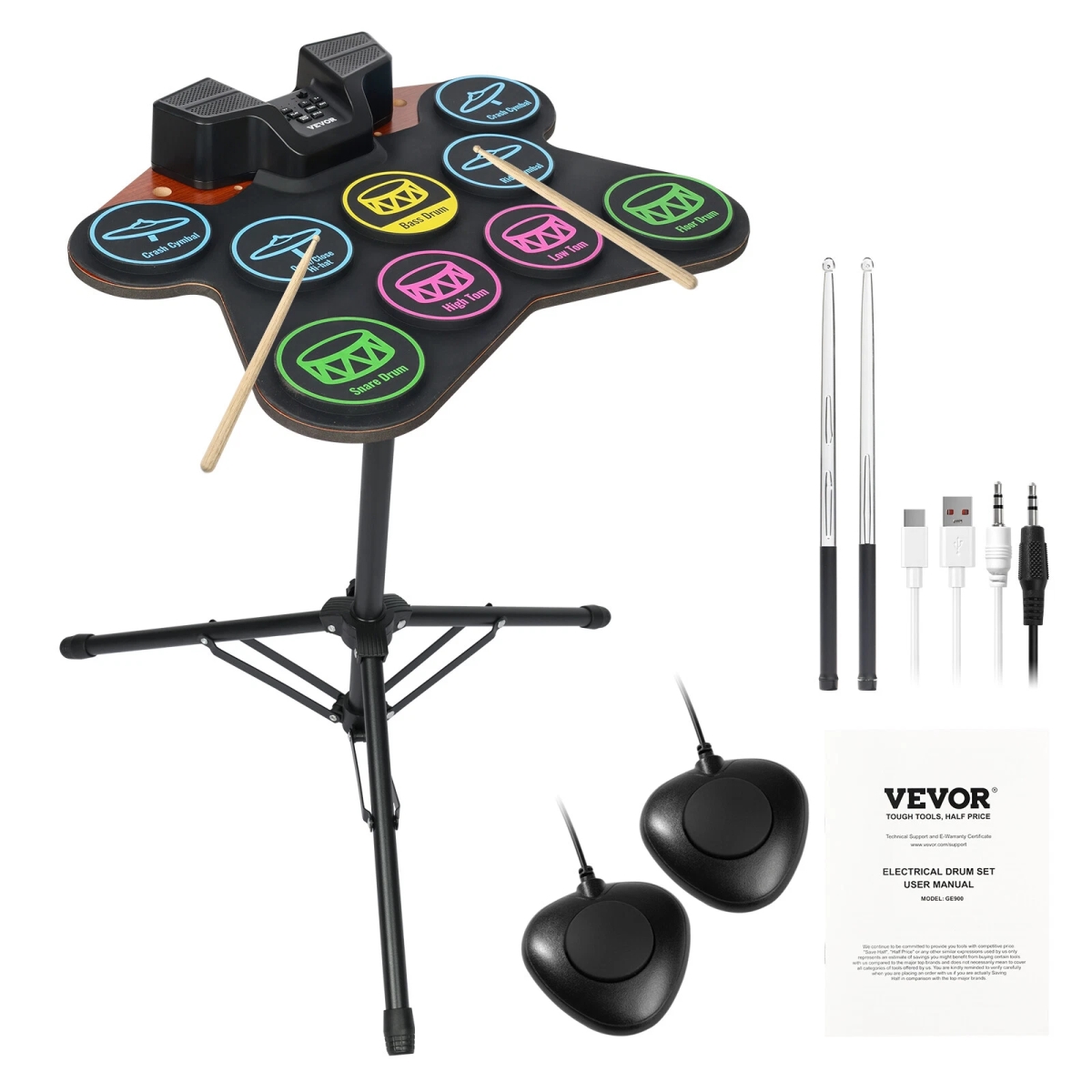 Picture of Electric Drum Set 9-Pad Kids Drum Set Built-in Dual Speakers with Sticks & Stand