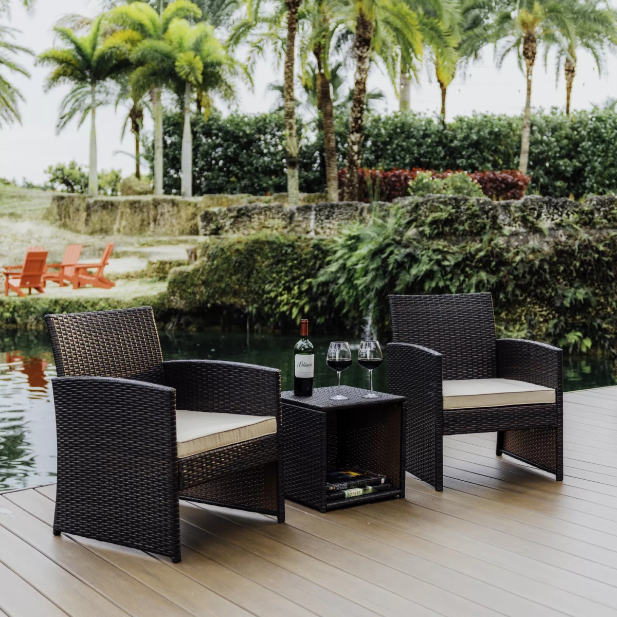 Picture of 3PC Patio Outdoor Chairs set with Table&#44; Outdoor Wicker Furniture set for Lawn (BROWN/BEIGE)