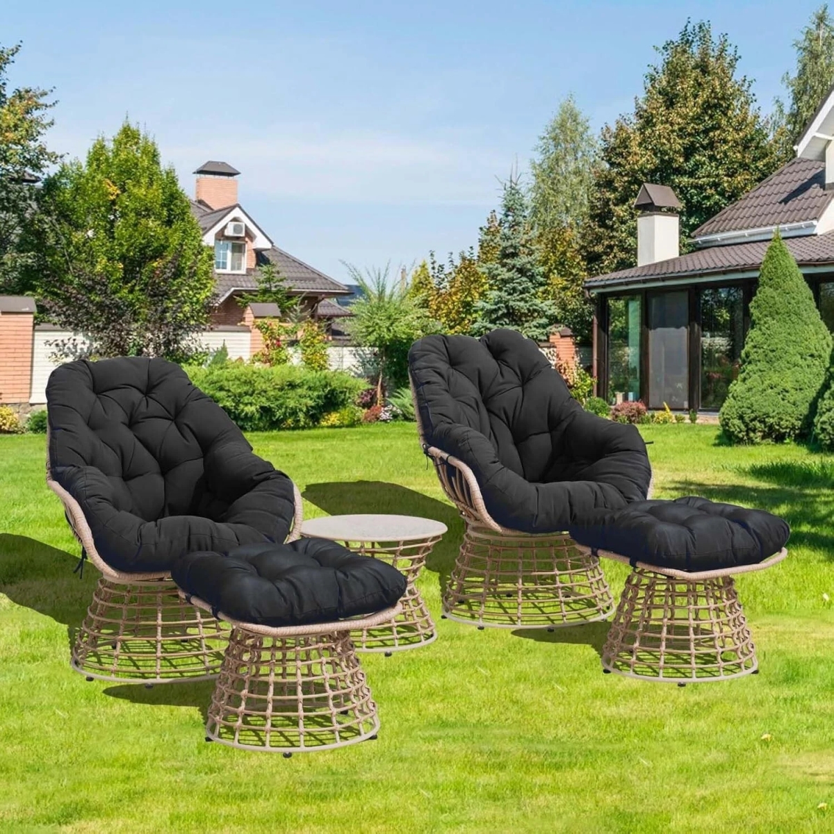 Picture of 5X Swivel Chairs Outdoor Patio Furniture Sets 360 Swivel Wicker Chair and Table
