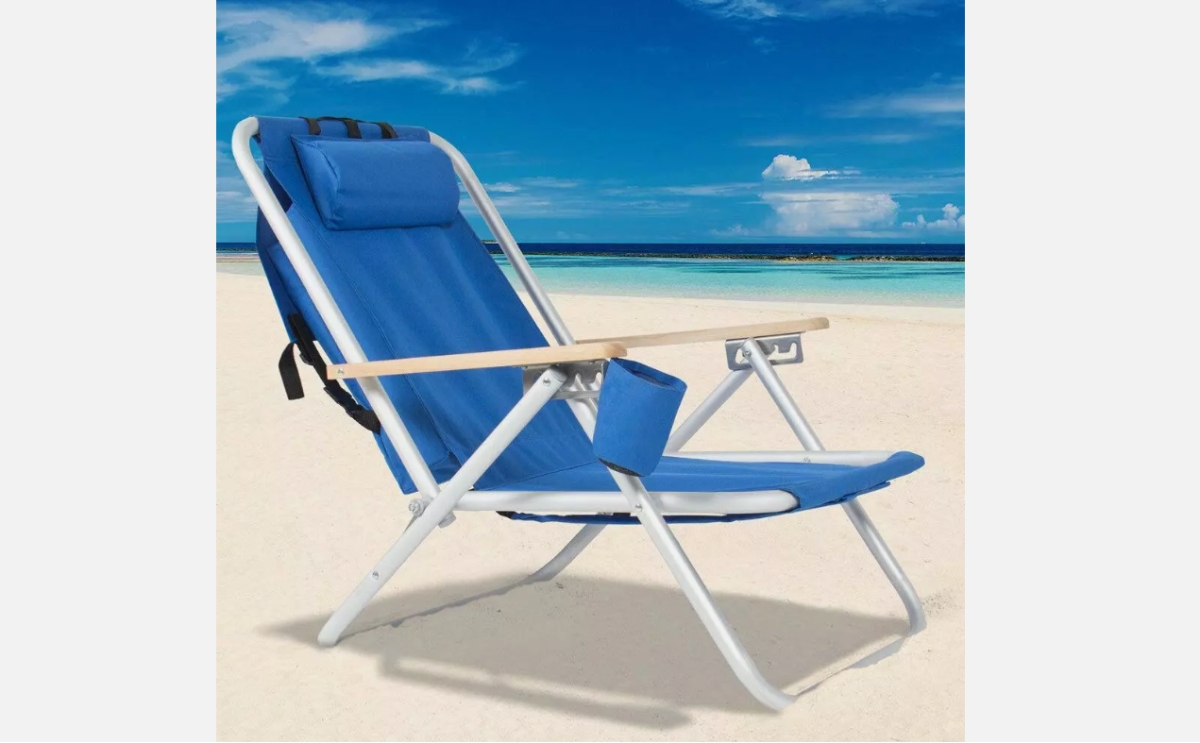 Picture of 212 Main GI108 Backpack Beach Chair Folding Portable Chair Blue Solid Construction + Cup Holder