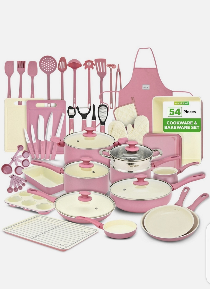 HGGJKL  54-Pcs Home Kitchen Cookware High-Quality Ceramic (Blush Pink)