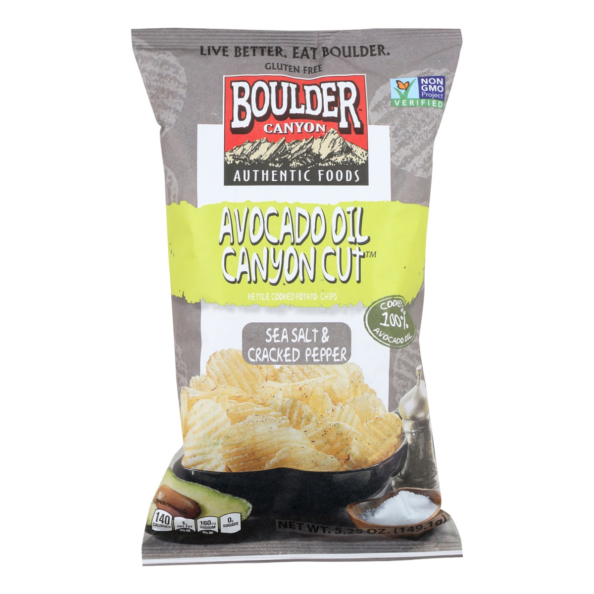 Picture of Boulder Canyon 1590496 5.25 oz Natural Foods Avocado Oil Canyon Cut Potato Chips - Sea Salt &amp; Cracked Pepper
