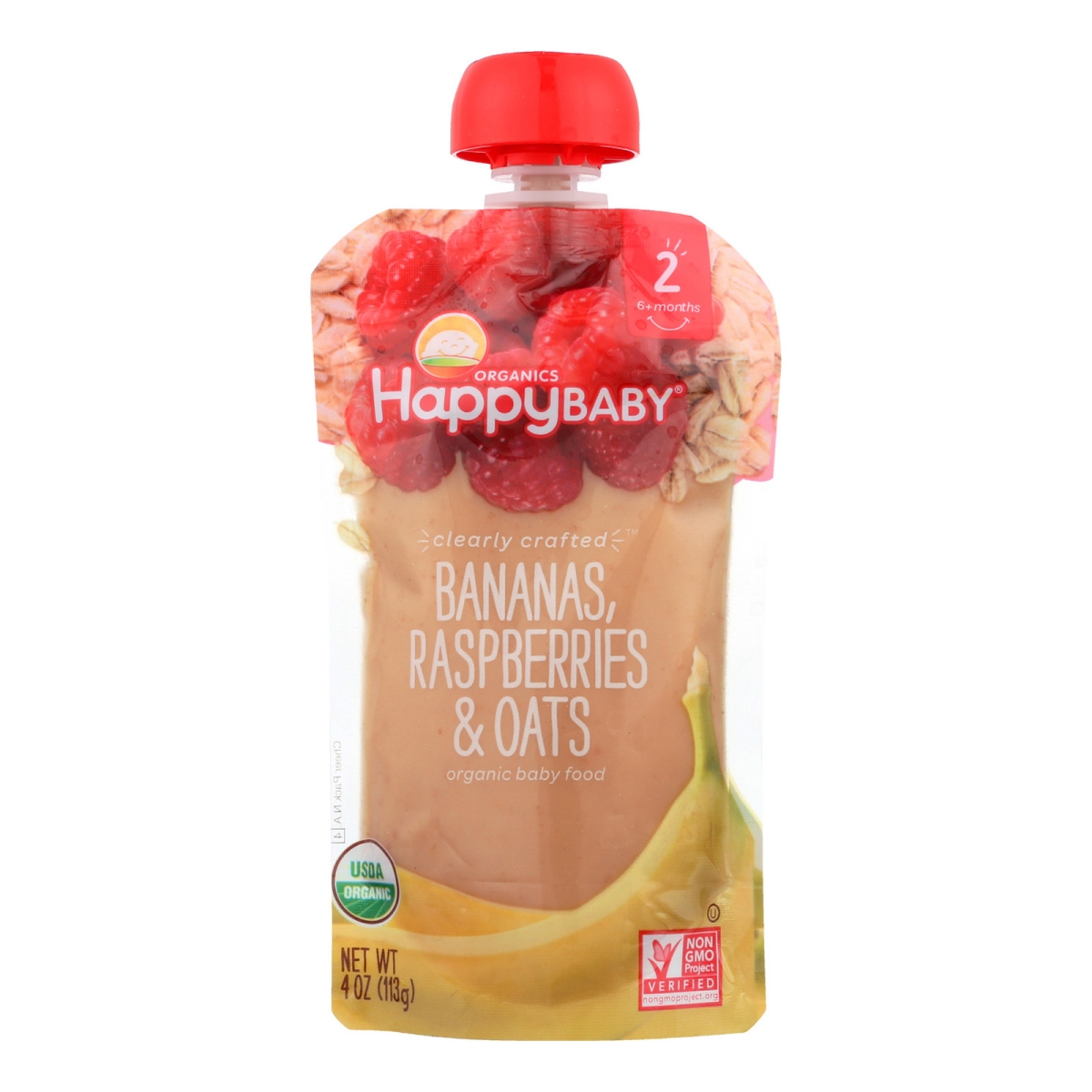 Picture of Happy Baby 1796929 4 oz Clearly Crafted Bananas Baby Food, Raspberries & Oats