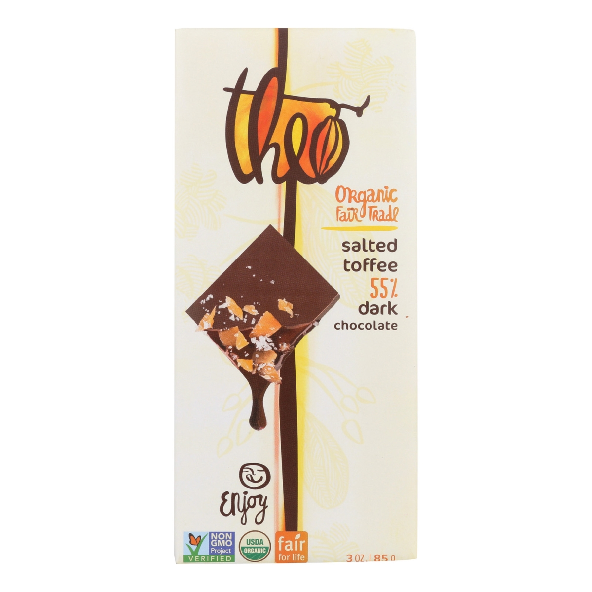 Picture of Theo Chocolate 1803584 3 oz Salted Toffee 55 Percent Dark Chocolate