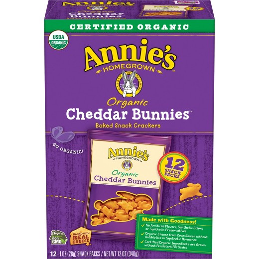 Picture of Annies Homegrown 2203867 12-1 oz Cheddar Organic Bunny Cracker Snack Pack 