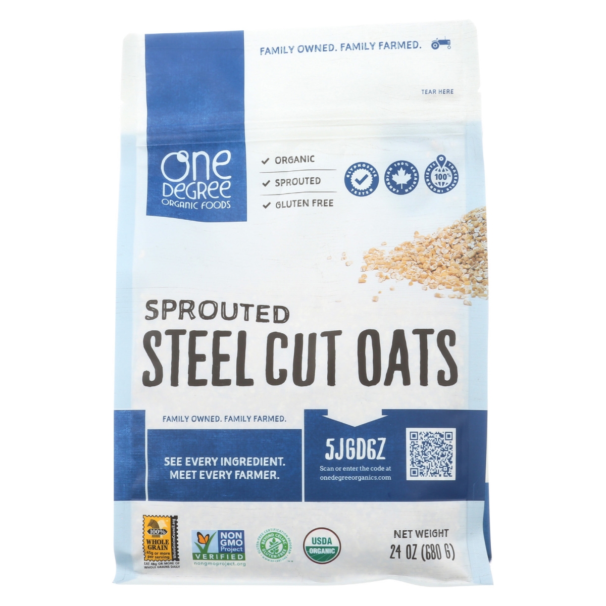 Picture of One Degree Organic Foods 2090868 24 oz Sprouted Organic Steel Cut Oats 