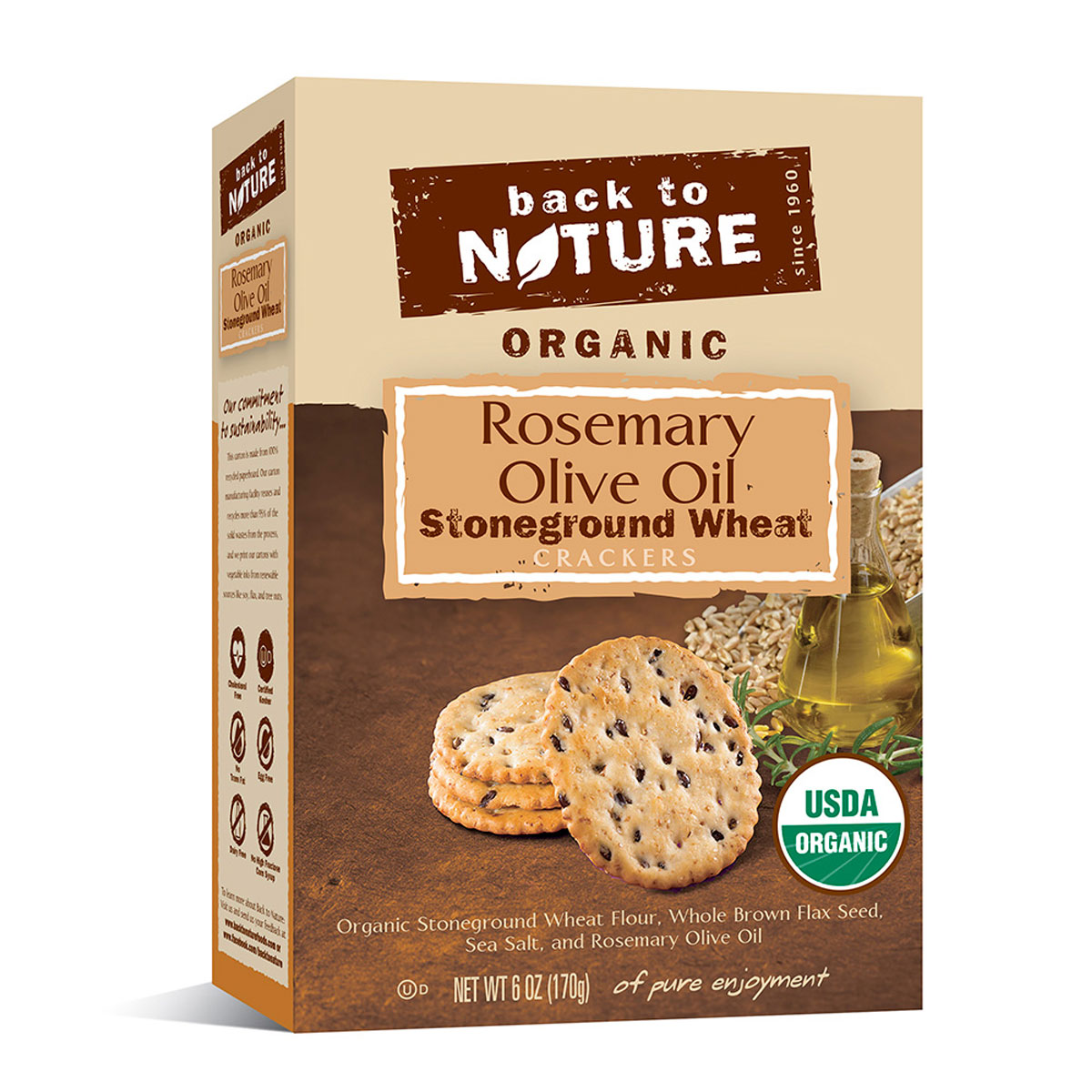 Picture of Back to Nature 237989 6 oz Organic Rosemary &amp; Olive Oil Stoneground Wheat Crackers