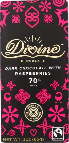 Picture of Divine Chocolate 239847 Dark Chocolate with Raspberries Bar