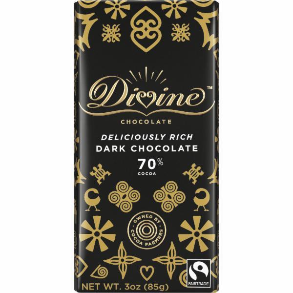 Picture of Divine Chocolate 239839 3 oz 70 Percent Dark Chocolate Bar