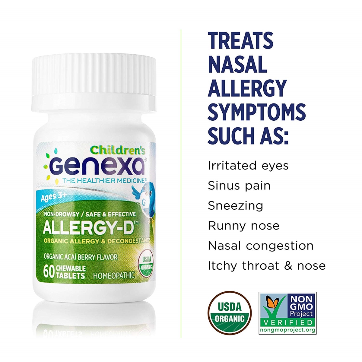 Picture of Genexa 196066 Allergy-D Childrens Organic Allergy &amp; Decongestant&#44; Acai Berry