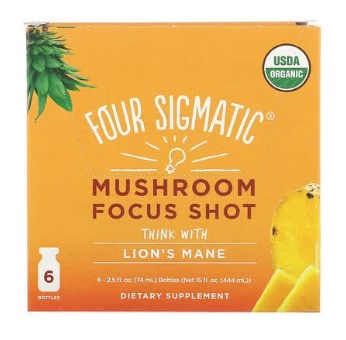 Picture of Four Sigmatic 2464766 2.5 fl oz Organic Mushroom Lions Mane Caffeine Powerful &amp; Pineapple Focus Shot&#44; Pack of 6