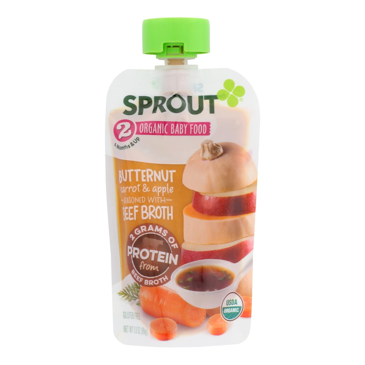 Picture of Sprout Foods 2380400 3.5 oz Butternut Carrot Apple With Beef Broth Baby Food Pouch