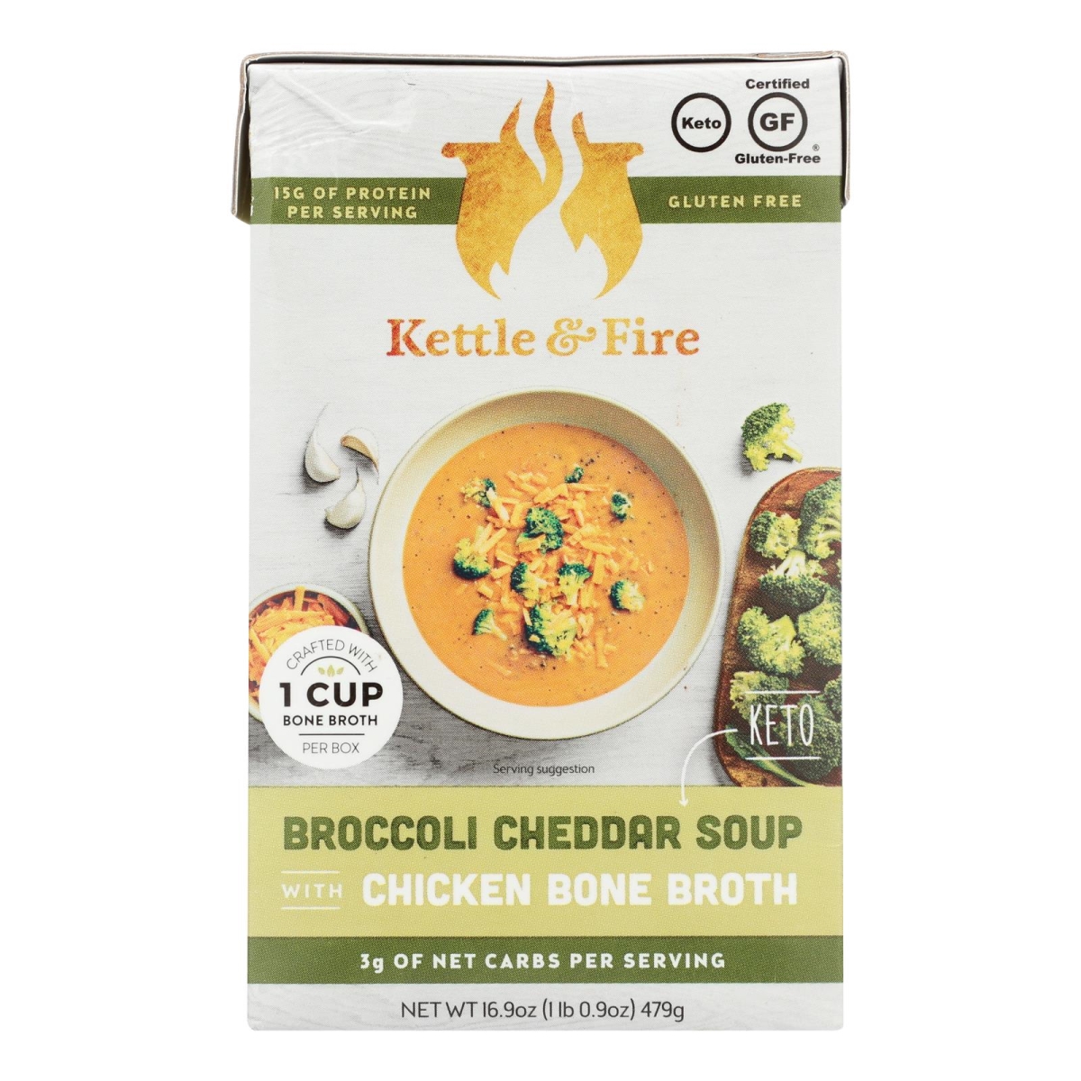 Picture of Kettle &amp; Fire 2405991 16.9 oz Bone Broth &amp; Broccoli Cheddar Soup