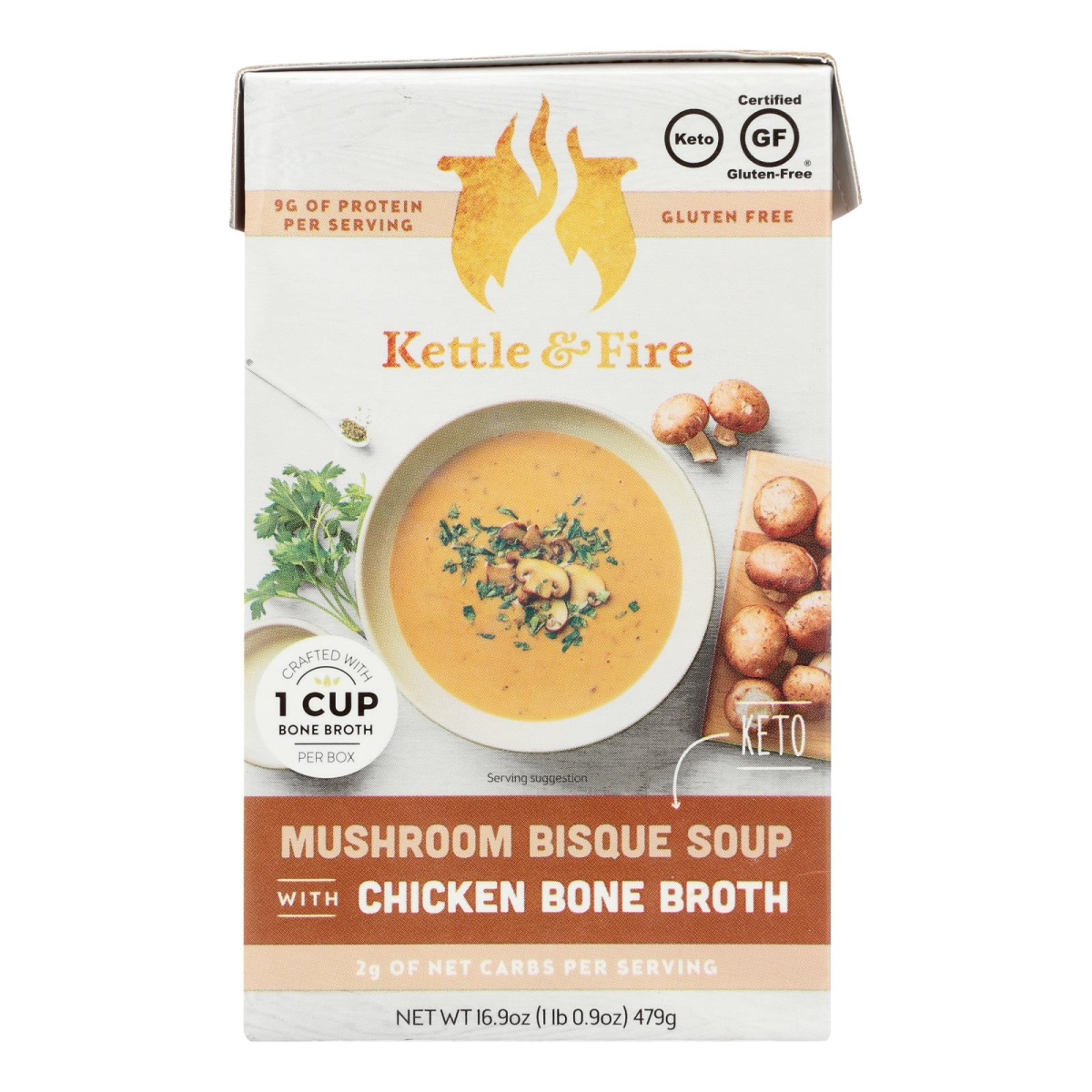 Picture of Kettle &amp; Fire 2406007 16.9 oz Mushroom Bisque With Chicken Bone Broth Soup