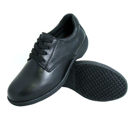 420-5M Womens Slip-Resistant Leather Work Oxford, Black - Size 5