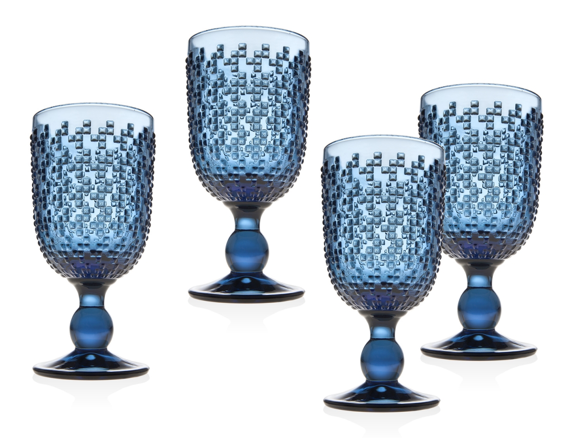 8 oz Alba Goblet Glass, Blue - Set of 4