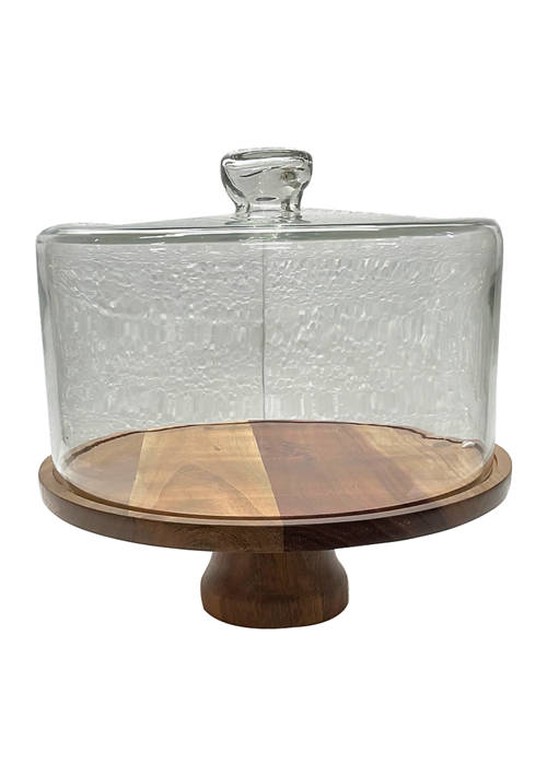 Picture of Godinger 50726 Wood Cake Plate with Glass Dome
