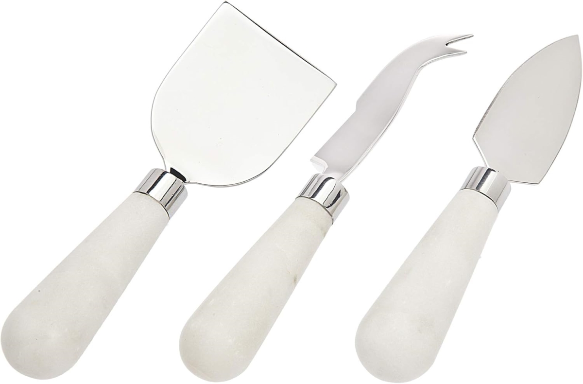 64501 3 Piece Marble Handled Cheese Tools Set - White