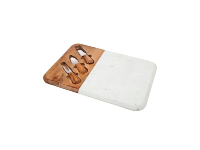 Picture of Godinger 64514 Wood & Marble Cheese Board with Knives