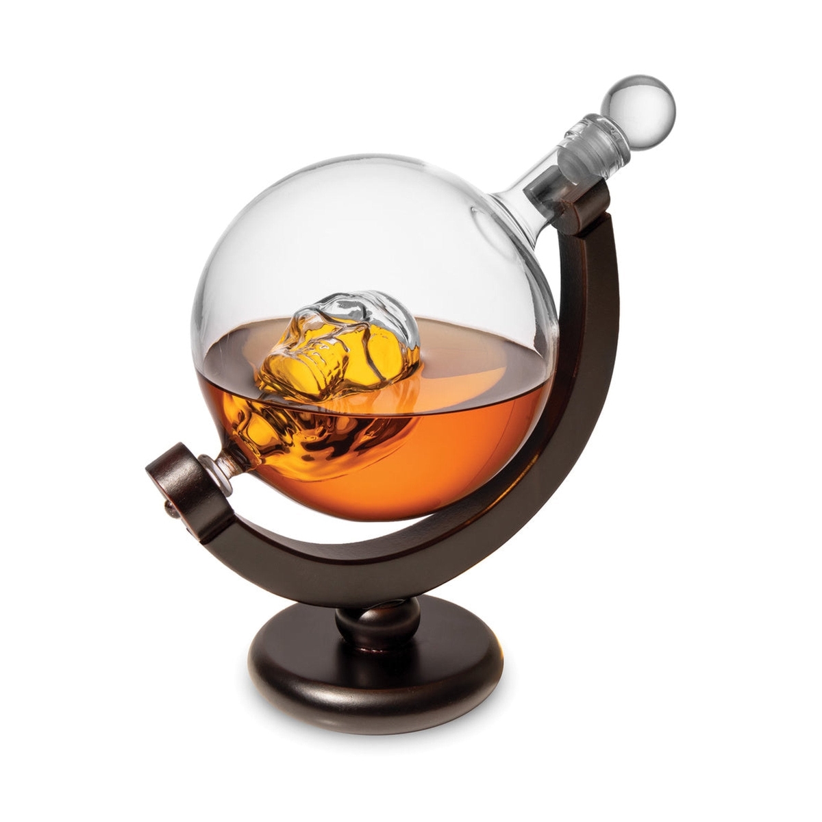 Picture of Godinger 27416 Skull Whiskey Decanter with Wood Base