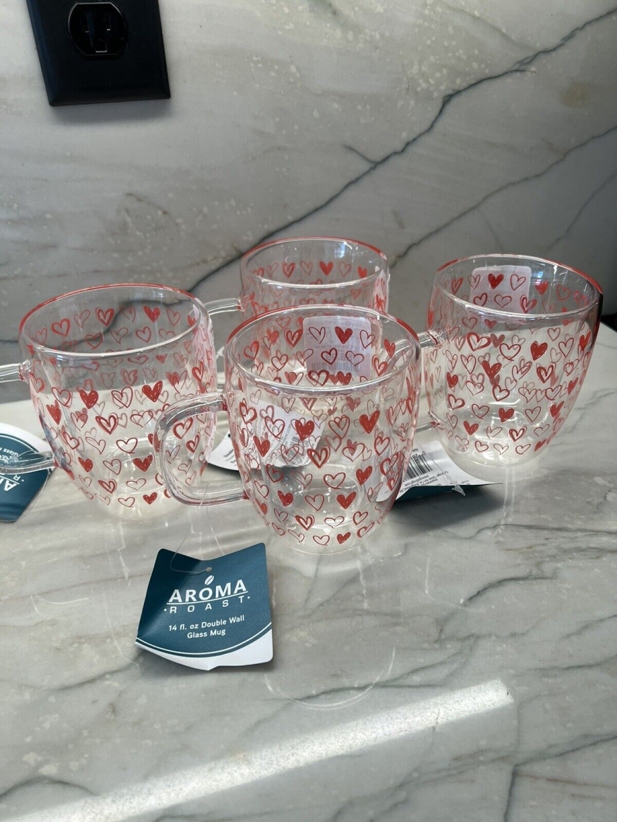 28806 Red Heart Double Wall Coffee Mug - Clear