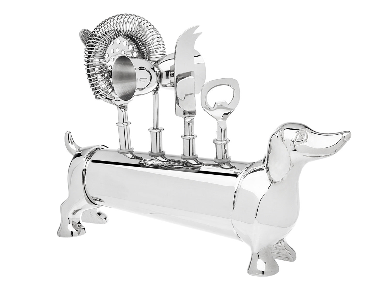 Dachshund Bar Tool Set - Nickel - 5 Piece - Whimsical Design