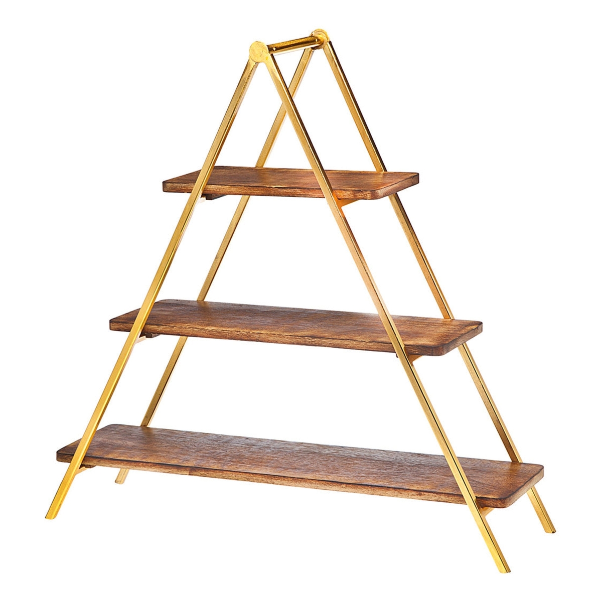 R11-11636 Ridgewood 3-Tier Stand, Natural & Gold