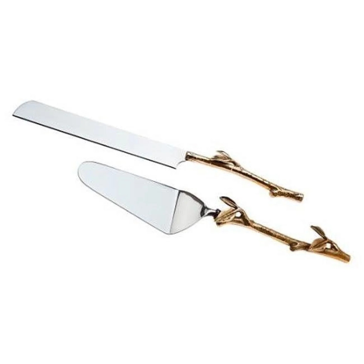 R19-9470 Leaf Design 2 Tone Cake Server Set, Gold - Set of 2
