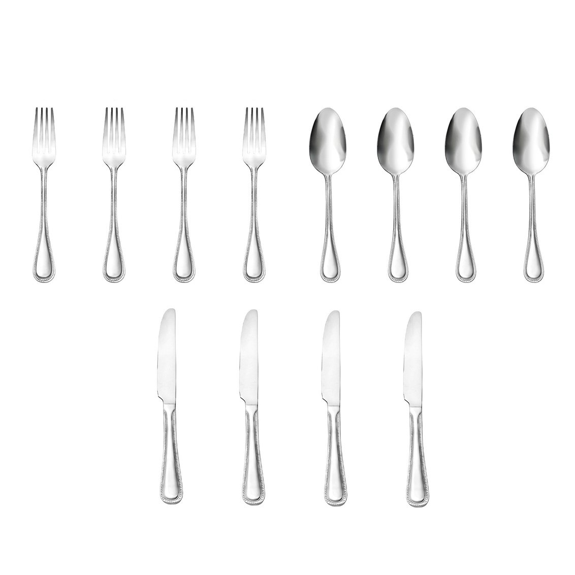 Picture of Godinger 42057 Bead Mirrored 18-0 Stainless Steel Flatware Set&#44; Silver - 12 Piece