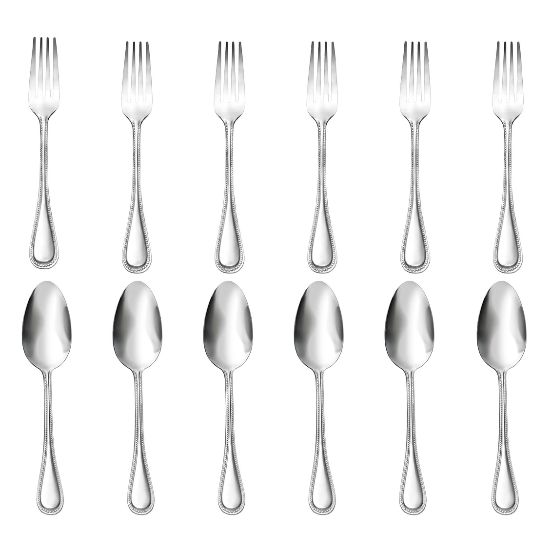 Picture of Godinger 42055 Bead Mirrored 18-0 Stainless Steel Flatware Set&#44; Silver - 12 Piece