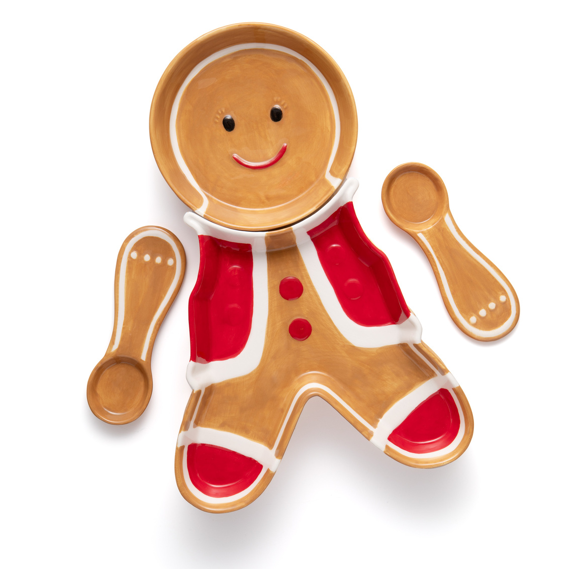 Mr. Gingerbread Appetizer Server Set - Red & Brown - Charming Holiday Design