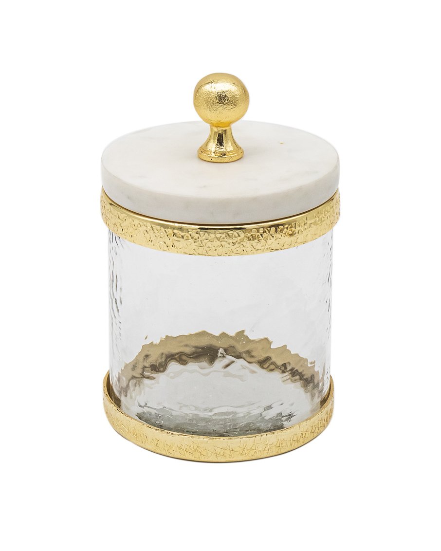 Picture of Godinger 59680 4 x 4 in. Canister Storage Container&#44; Marble with Gold Band
