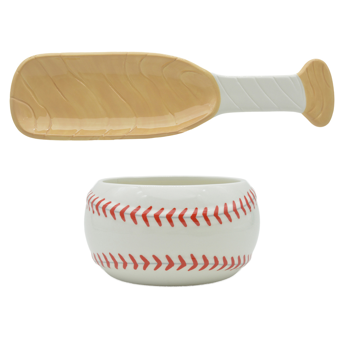80 oz League Baseball Bat Platter & Serving Bowl, White