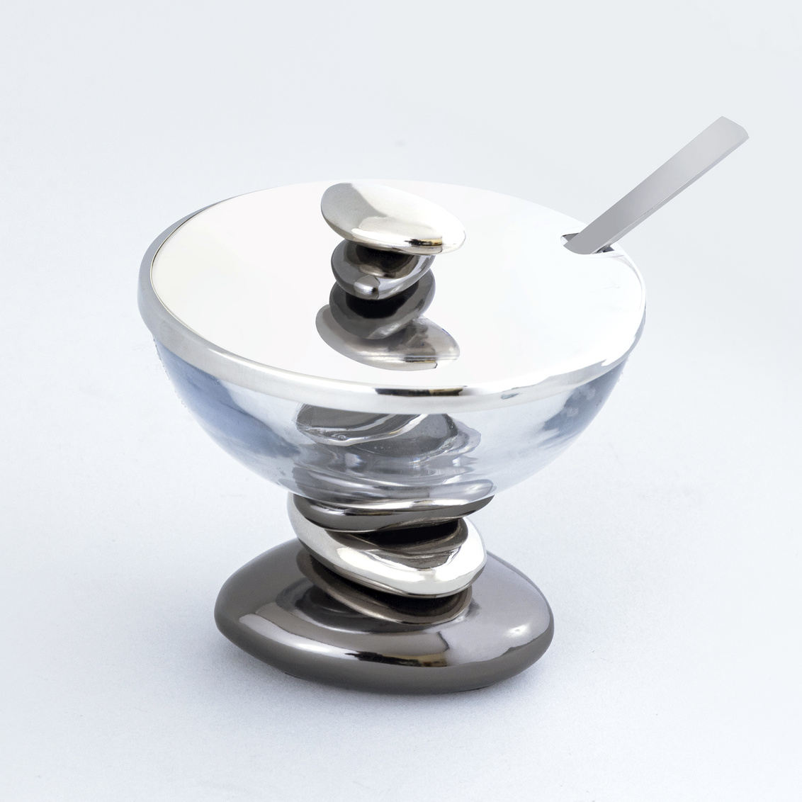 Picture of Godinger 51107 13 oz Pebble Gunmetal Jam Jar Bowl with Lid&#44; Silver