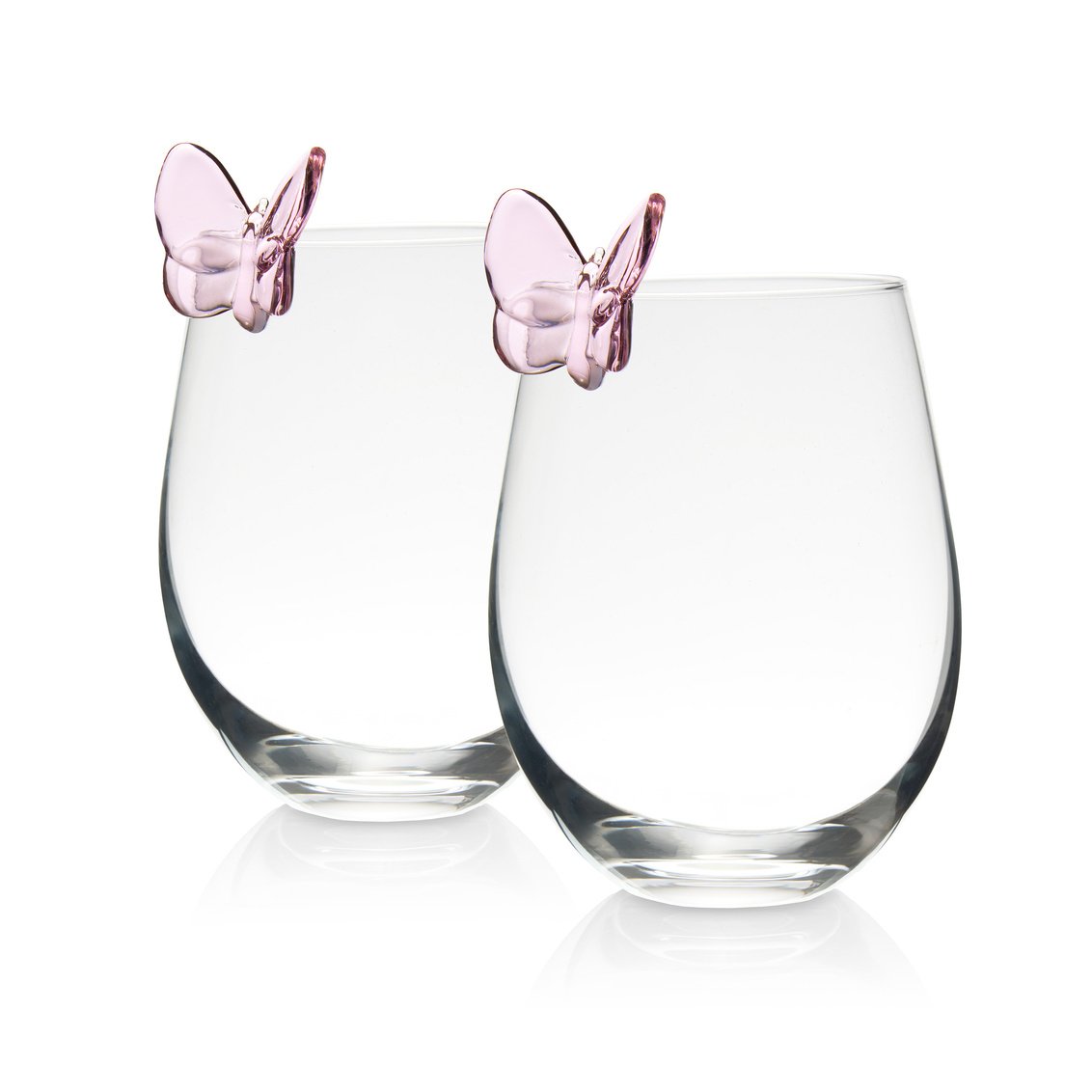 Picture of Godinger 29961 19 oz Butterfly Stemless Wine Glass&#44; Blush & Clear - Set of 2