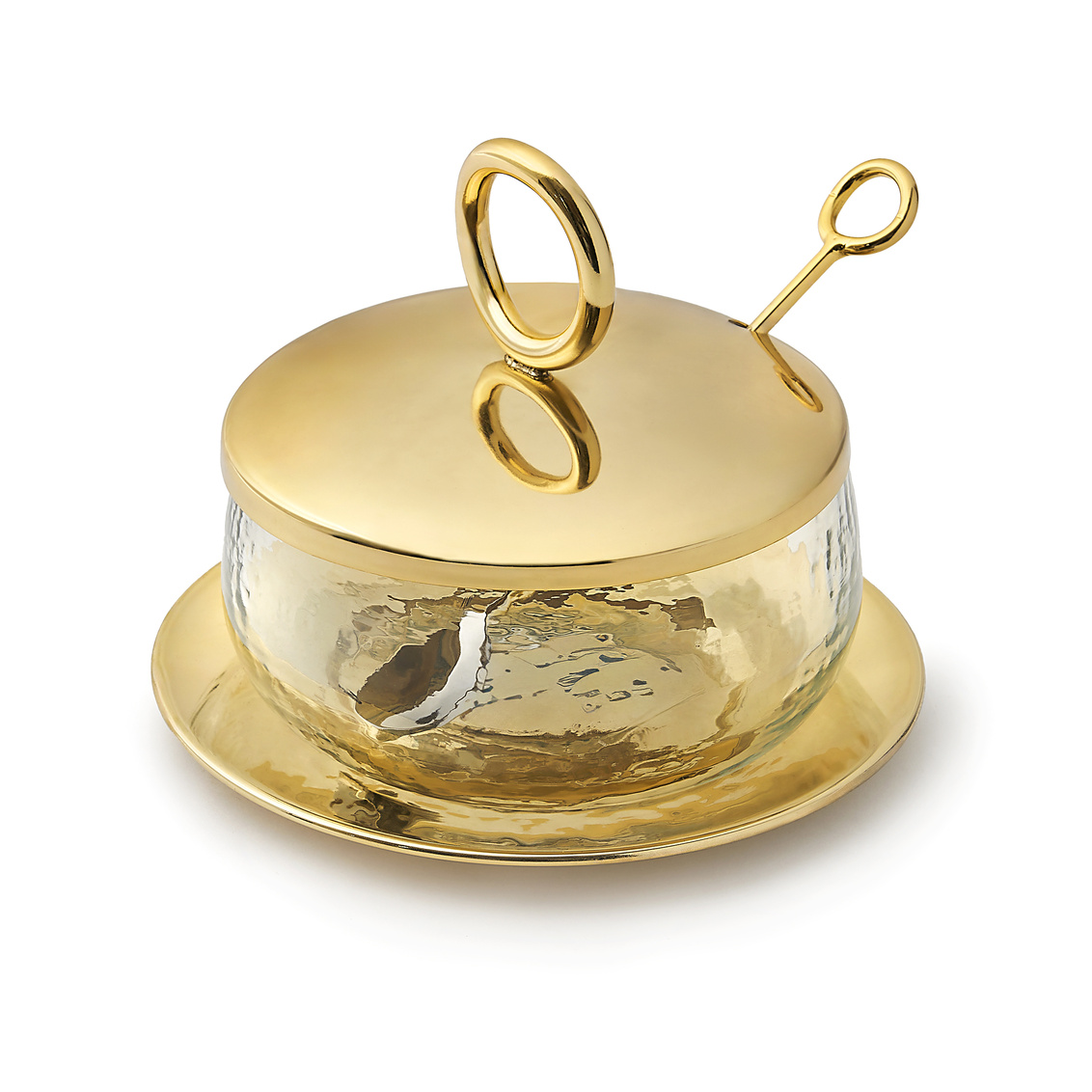 Picture of Godinger 51124 12 oz Sphere Honey Jar Bowl with Plate&#44; Gold