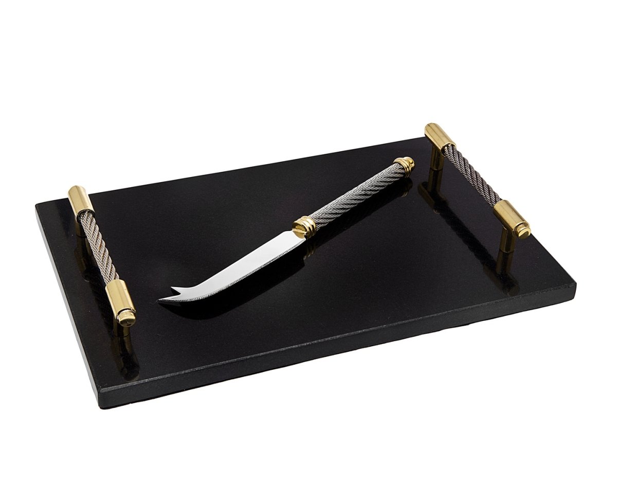 Picture of Godinger 82313 Cable Marble Cheese Board with knife&#44; Black
