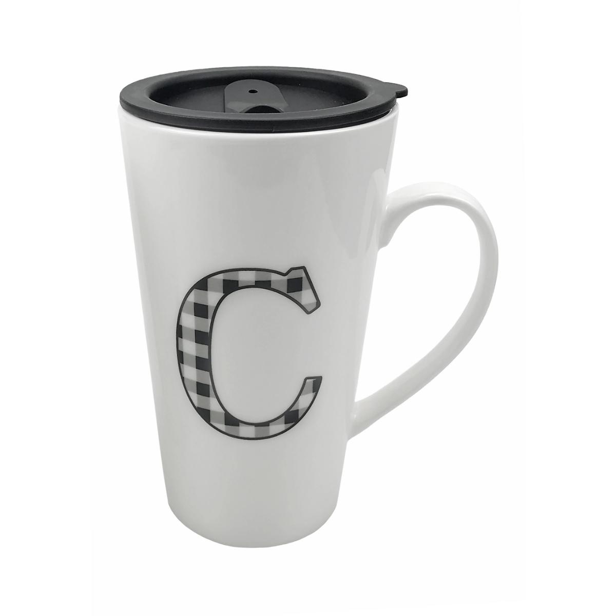 12550 Belk Black Plaid Monogram Ceramic Mug - 18 oz